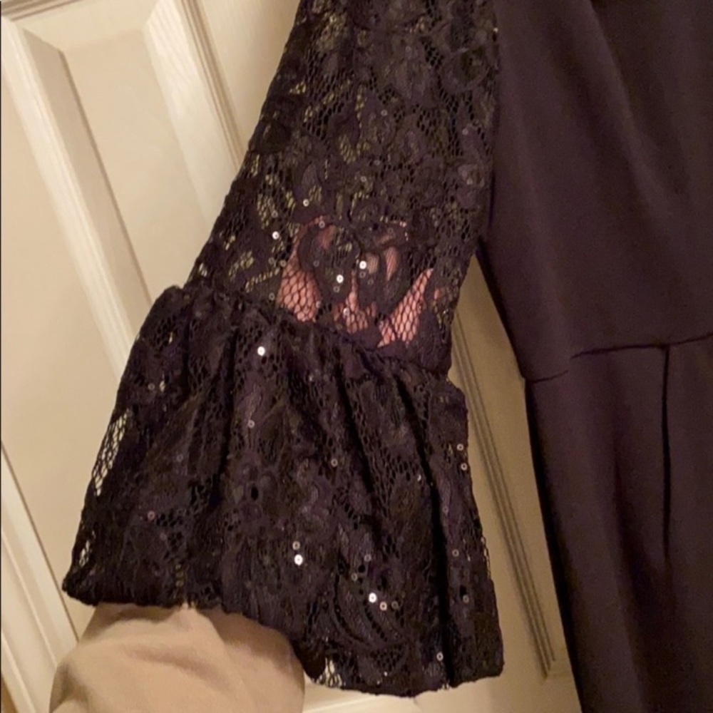 Scarlett black Dress Nwt LBD Lace sleeves with sequins size 8 modest - Picture 4 of 8